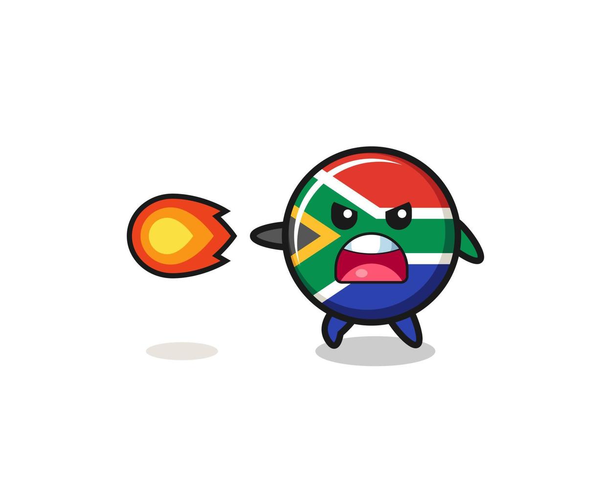 cute south africa flag mascot is shooting fire power vector