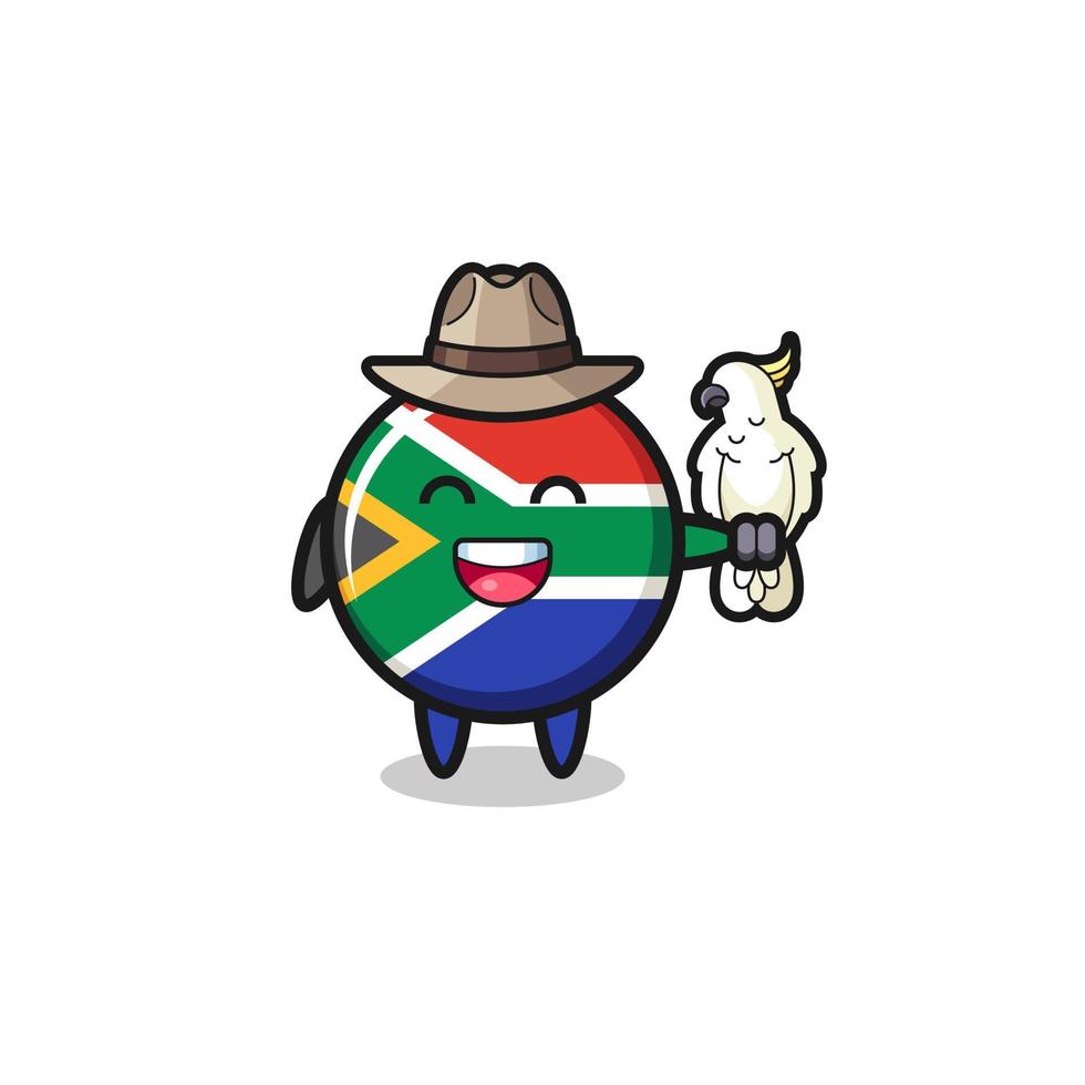 south africa flag zookeeper mascot with a parrot vector