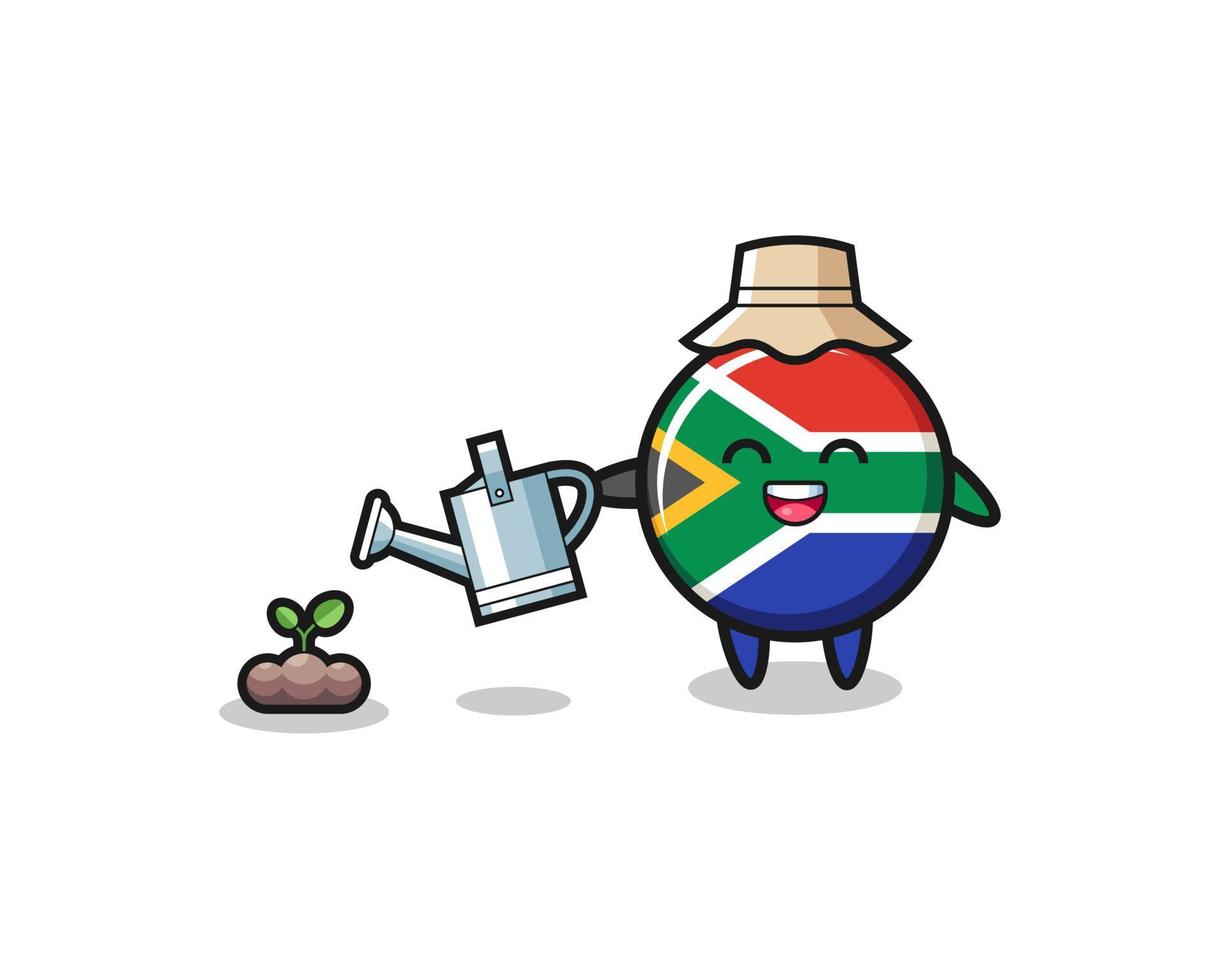 linda bandera de sudáfrica está regando semillas de plantas vector