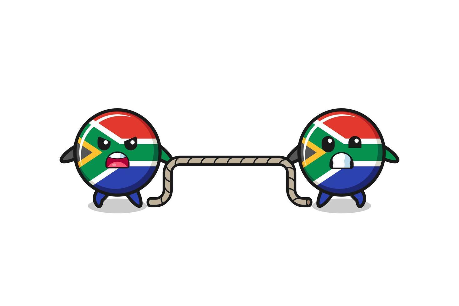 cute south africa flag character is playing tug of war game vector