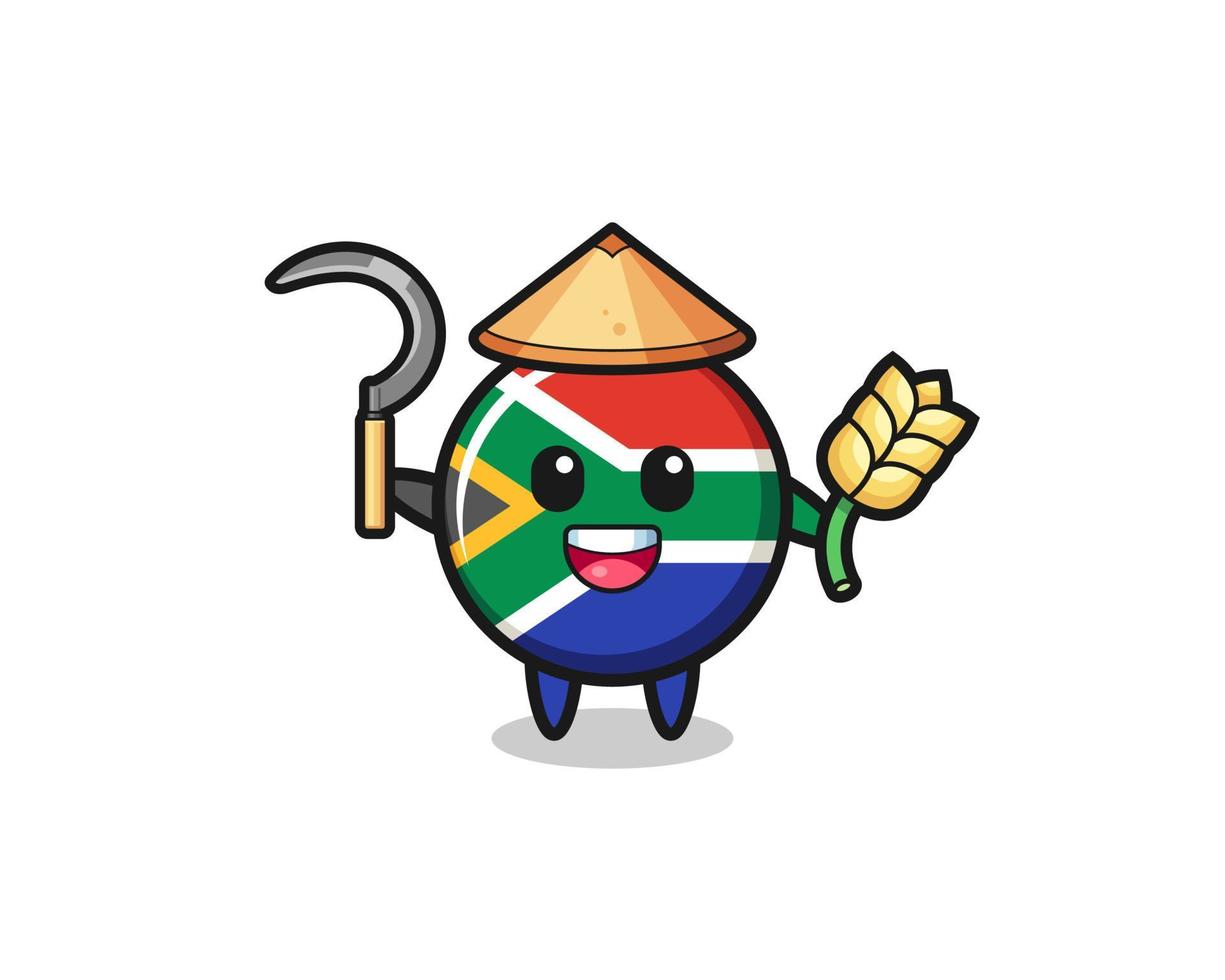 south africa flag Asian farmer holding paddy vector