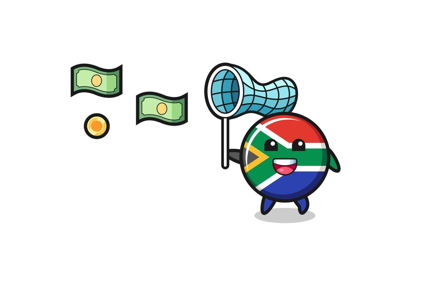 illustration of the south africa flag catching flying money vector