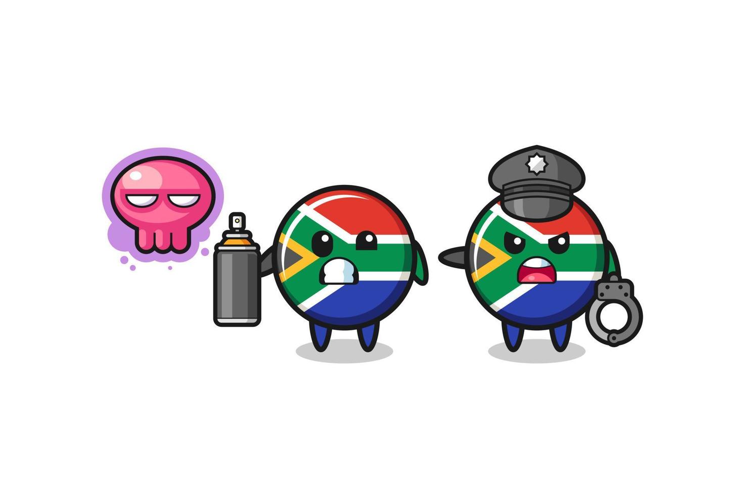 south africa flag cartoon doing vandalism and caught by the police vector
