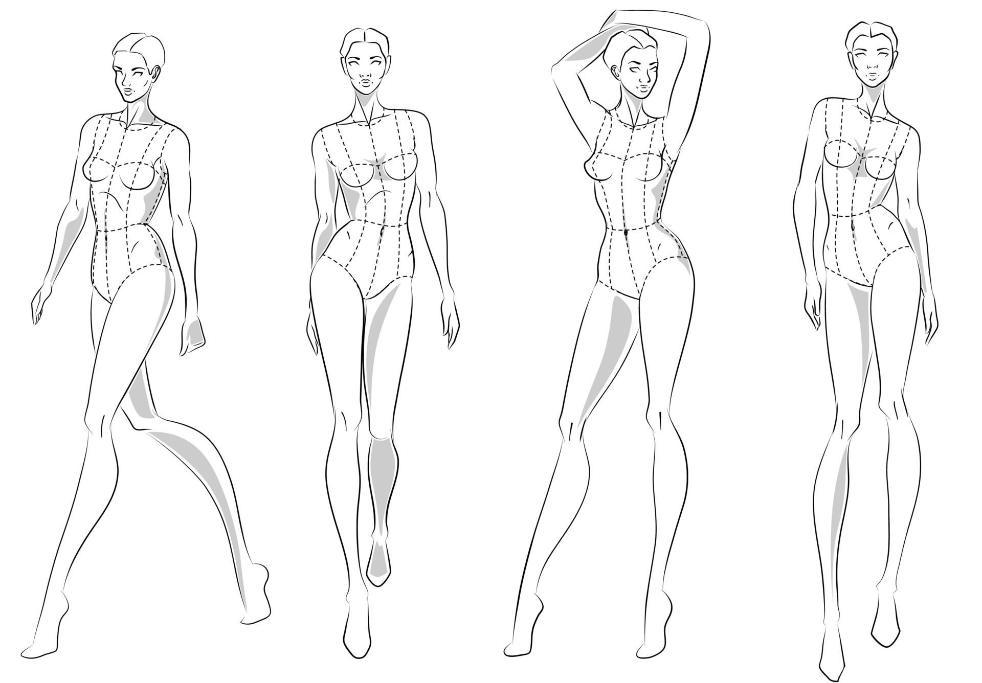 Fashion figure ten heads design template croquis wearing bodice 6927259 ...