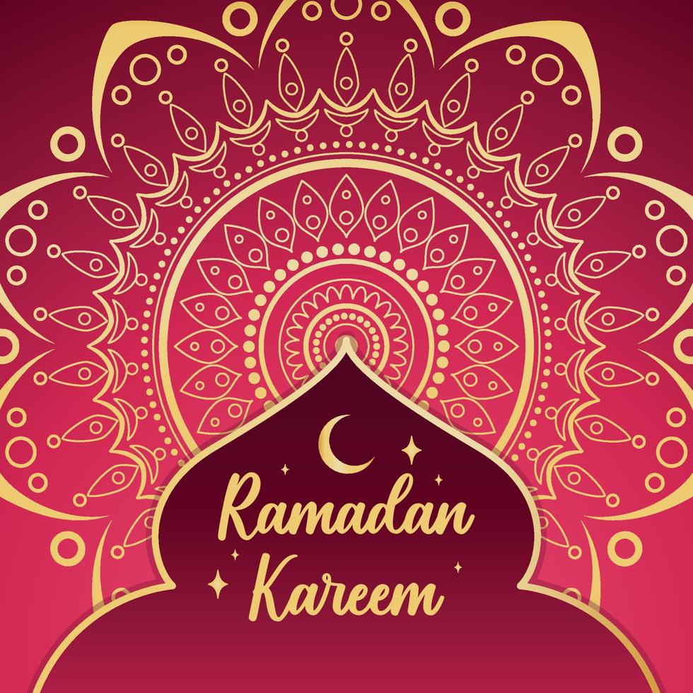 Golden mandala above a silhouette of arab mosque Ramadan Kareem Vector