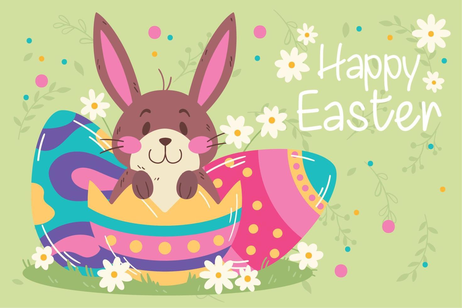 Cute rabbit comming out from painted eggs Easter week template Vector