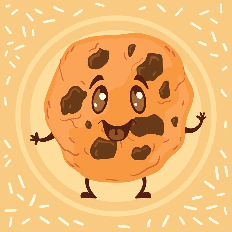 vector de fondo de panadería de dibujos animados de galleta con chispas de chocolate lindo feliz aislado