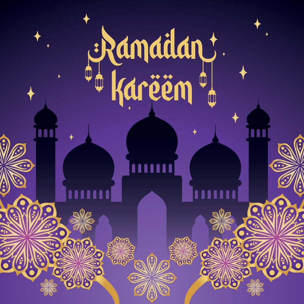 Silhouette of arab mosque and mandalas Ramadan Kareem Vector