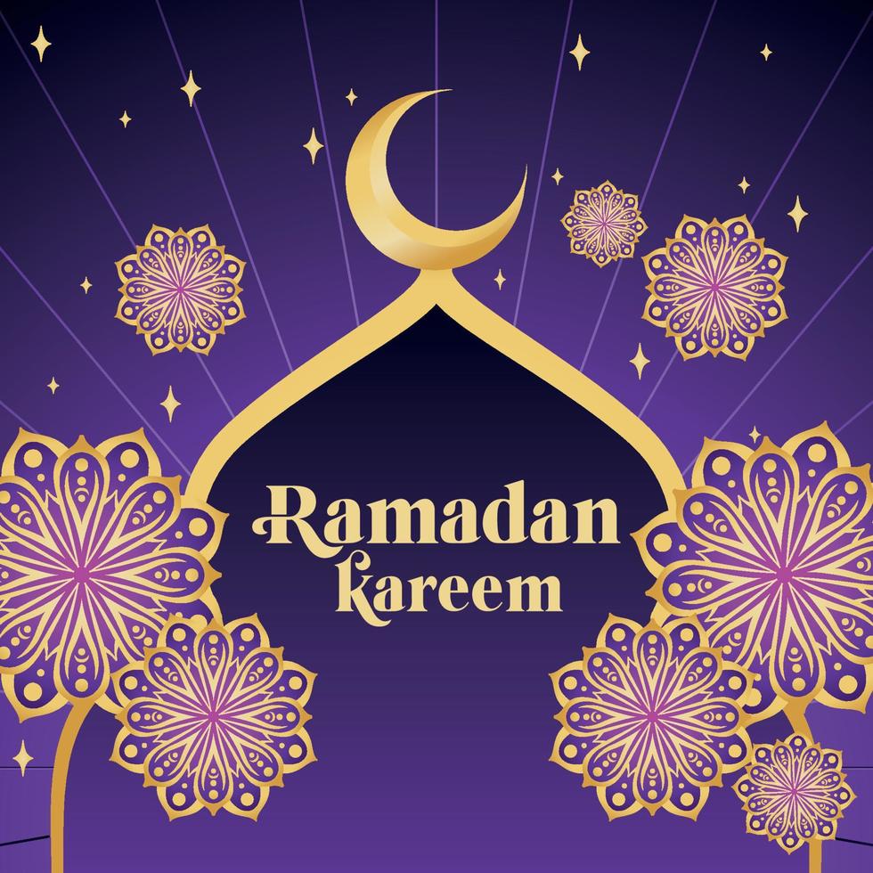 Golden crescent moon above a mosque Ramadan kareem template Vector