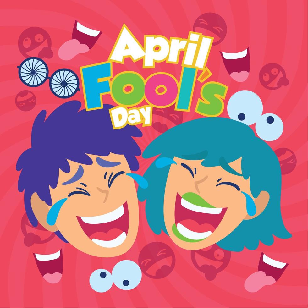 Girl and boy avatar laughing out loud April fool day template Vector