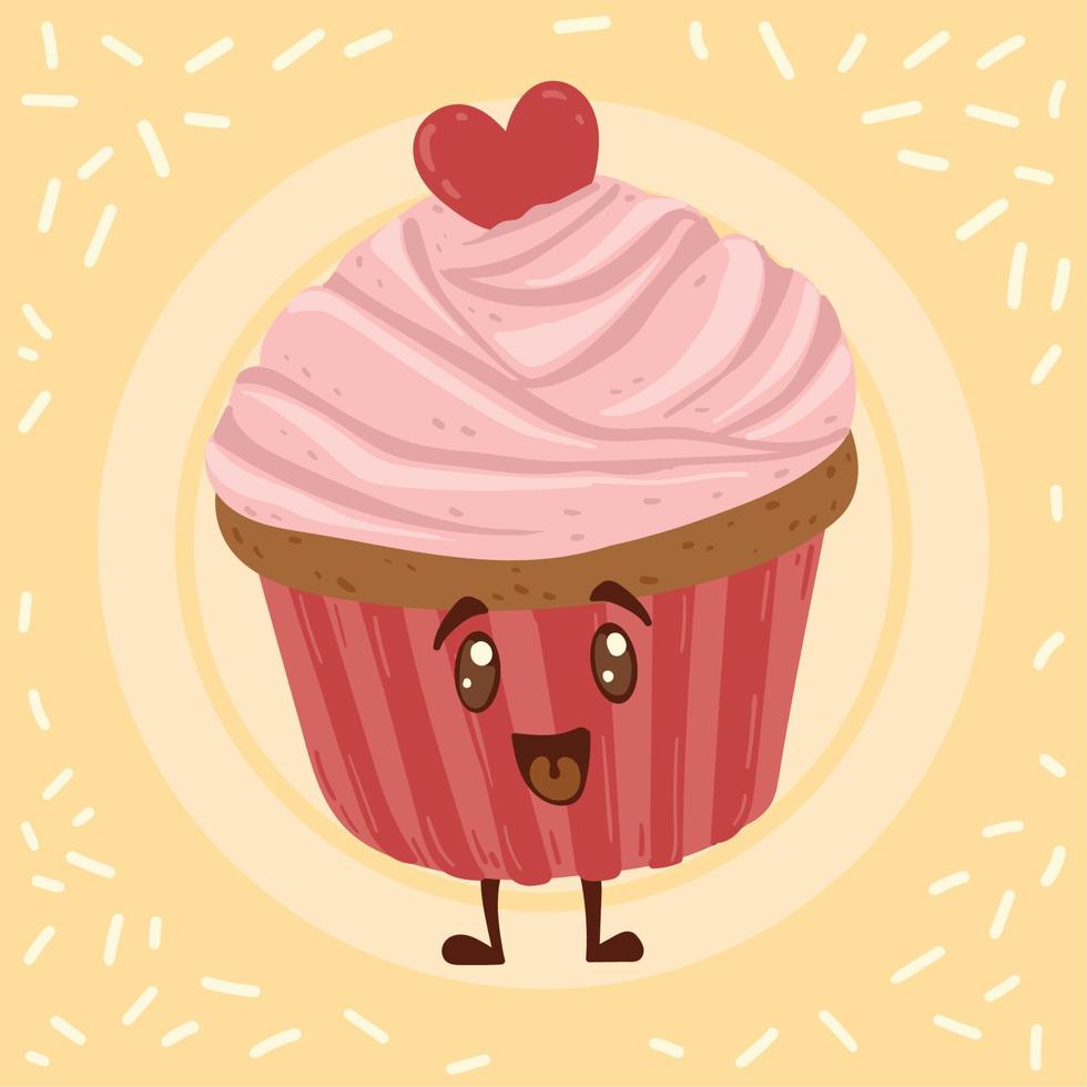 Isolated happy cute cupcake cartoon character Pattern bakery background Vector