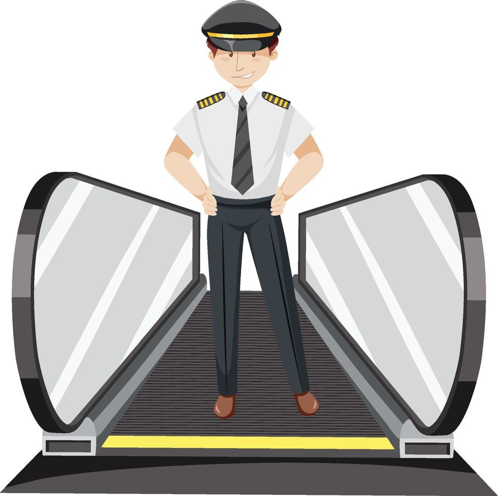 A pilot standing on moving walkway vector