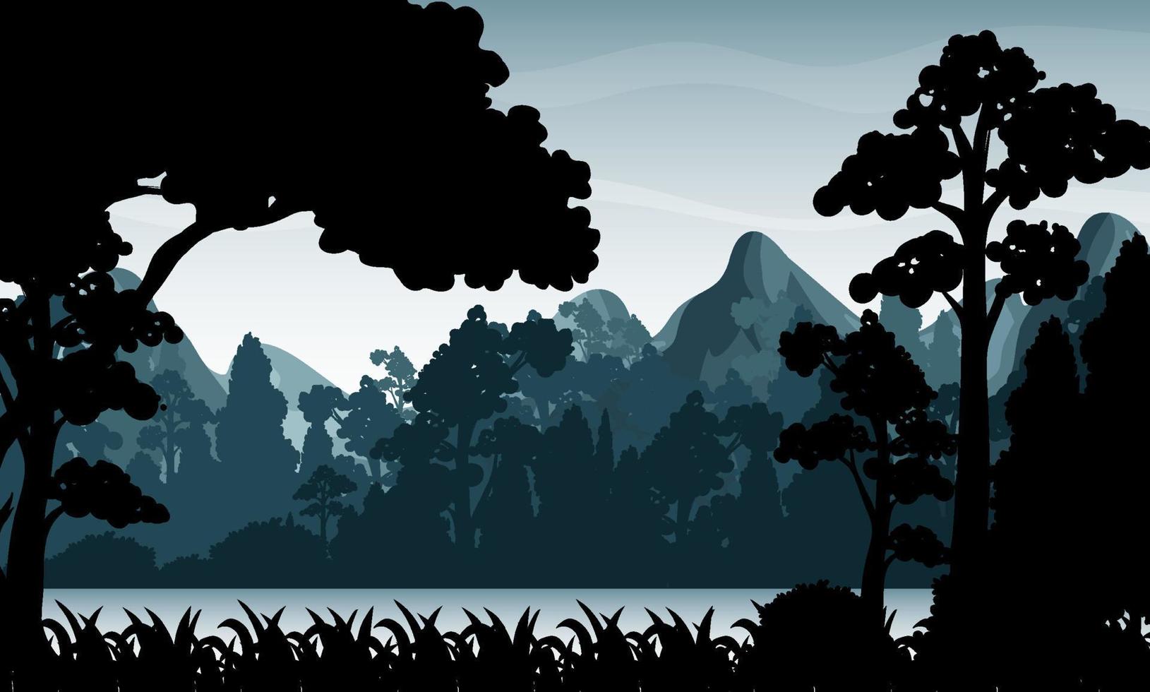 Silhouette shadow of forest scene vector