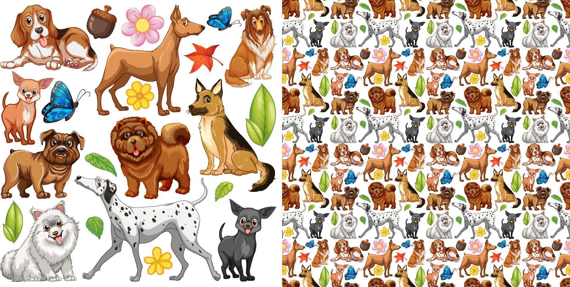 Seamless background with many cute dogs vector