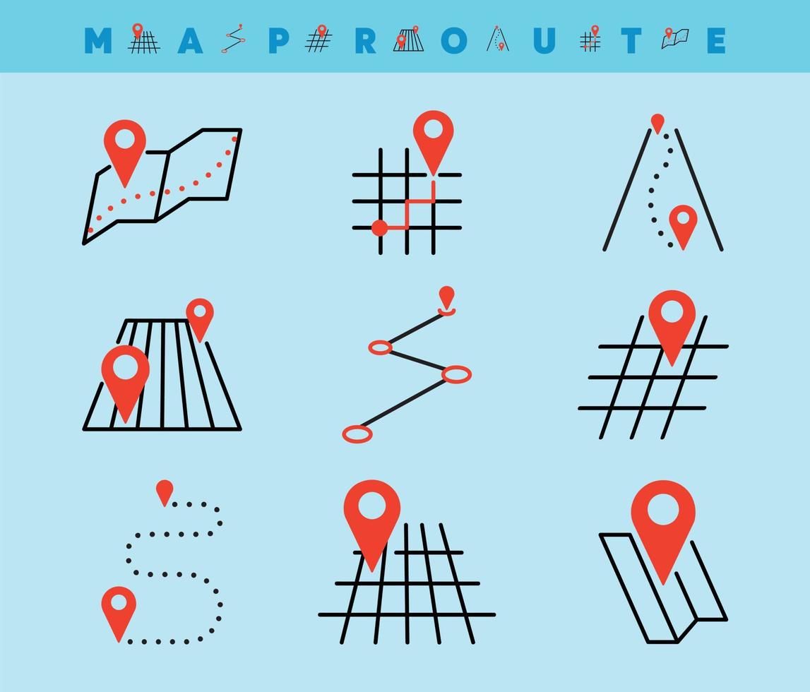 Set Of Map and Location Line Icons. Such Icons include topics such as land geolocation and position initialization on the map. Colorful location icon set. Editable Stroke. Logo, web application icons. vector