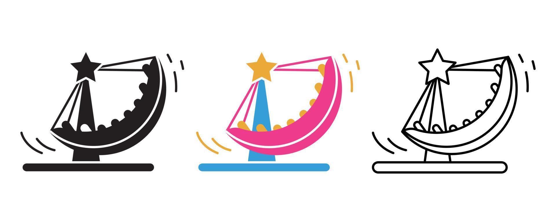 Festive gondola icon set. Funfair carnival line icon. Festival and event icon set. Silhouette, colorful and linear set. vector