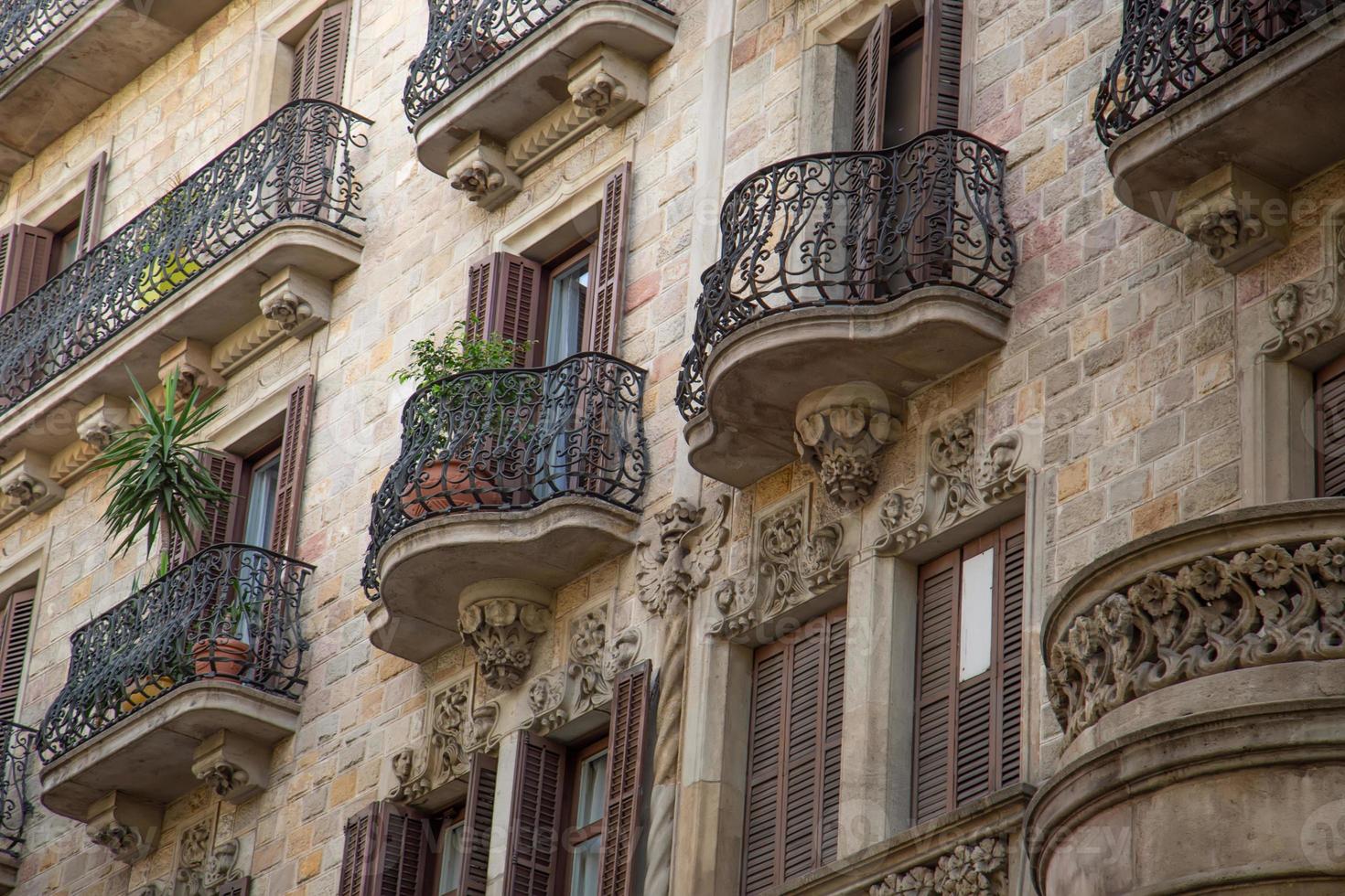 Spain, spanish architecture, beautiful Barcelona streets in historic city center of Las Ramblas photo