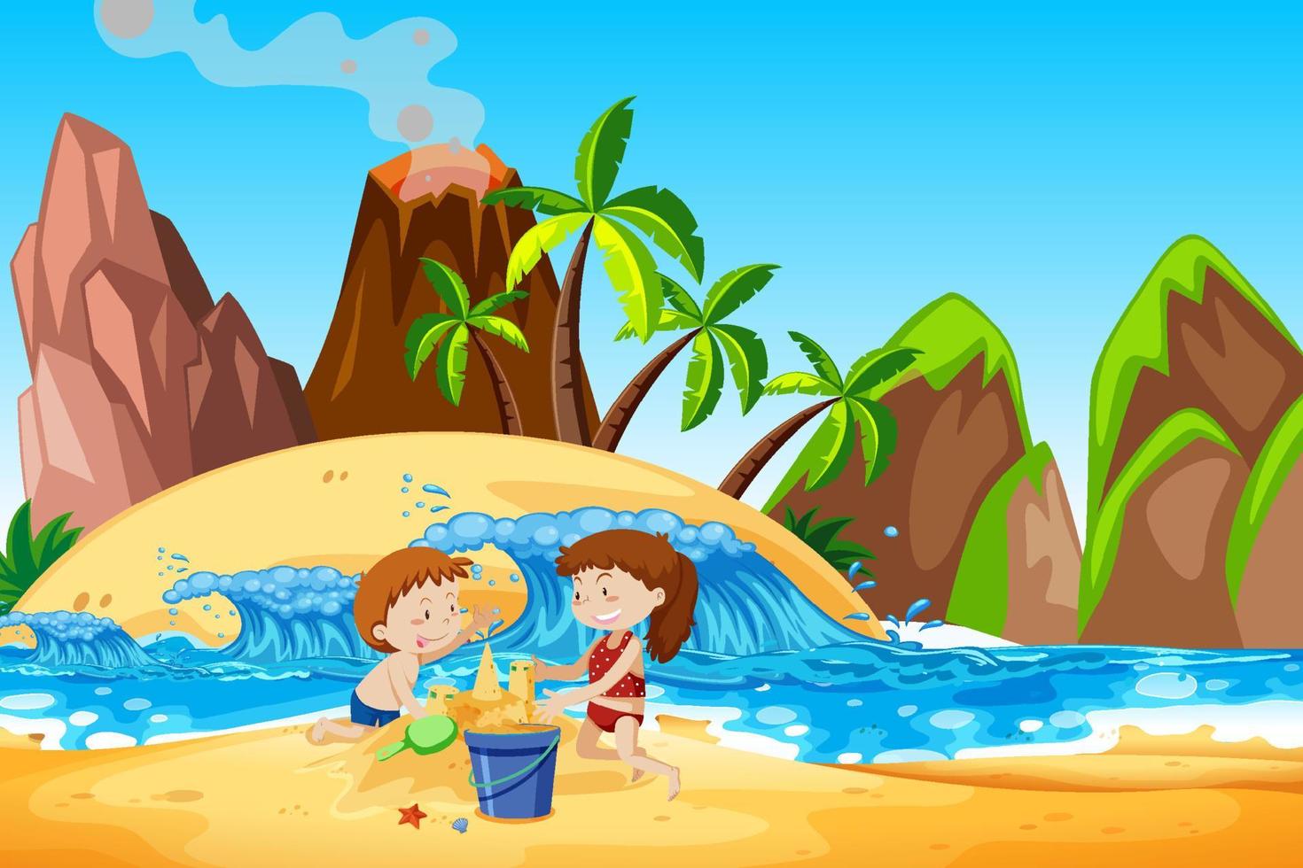 Scene with people on the beach vector
