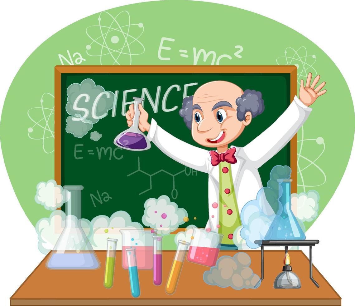 Funny scientist experiment in laboratory vector