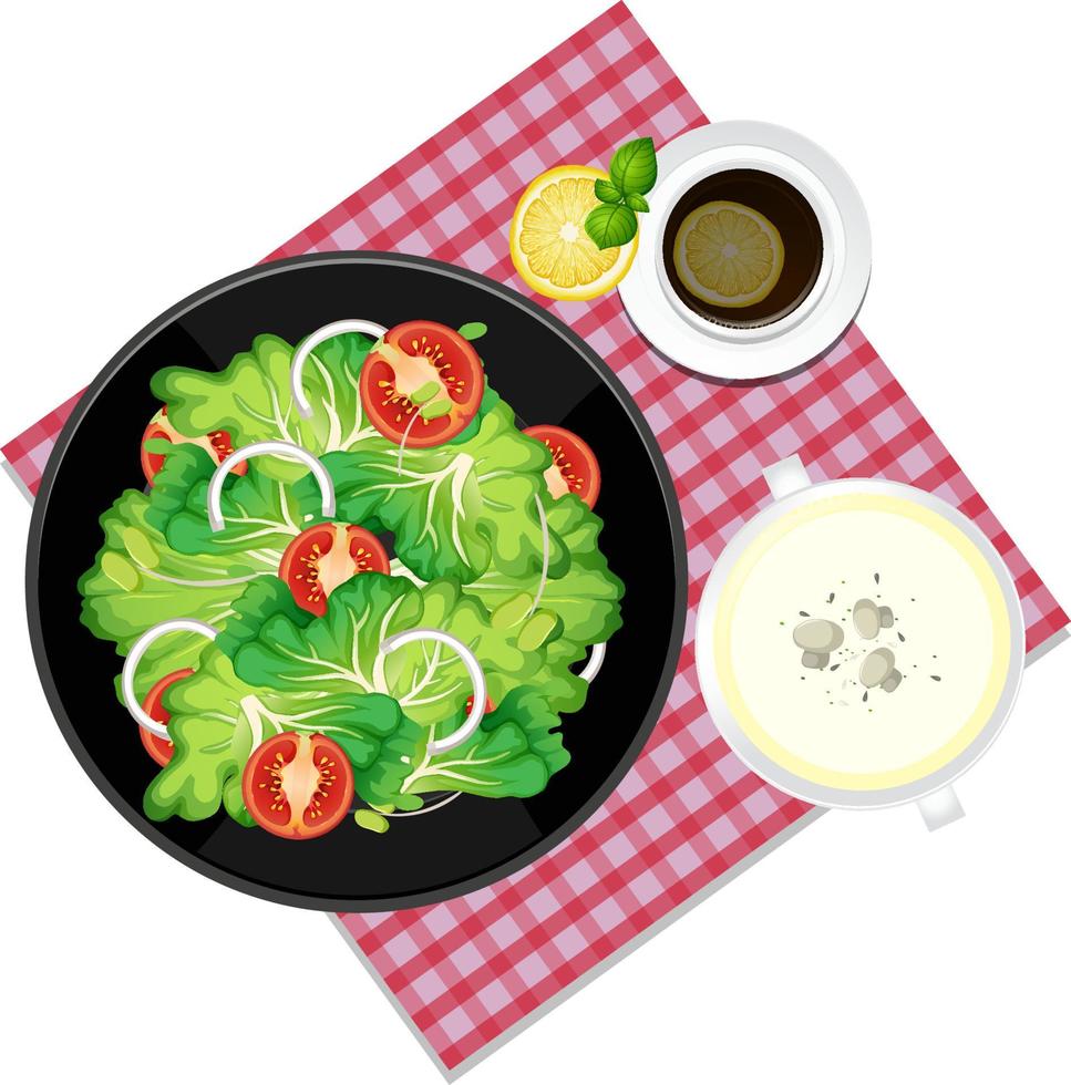Top view Healthy salad and placemat on white background vector
