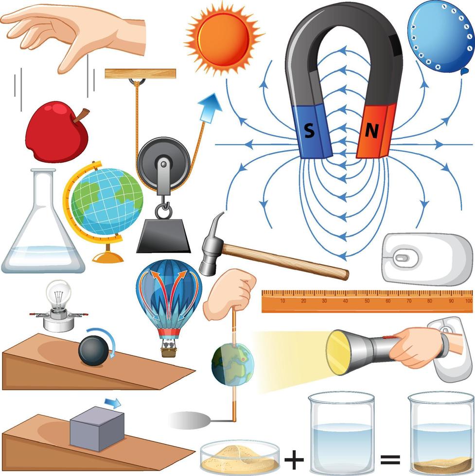 diferentes equipos de ciencia sobre fondo blanco vector