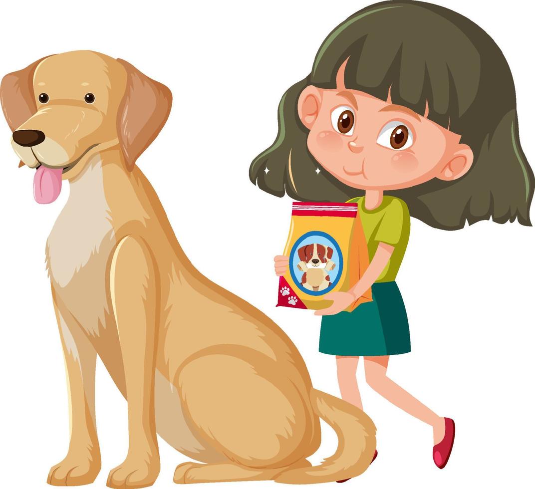 A girl with golden retriever dog on white background vector