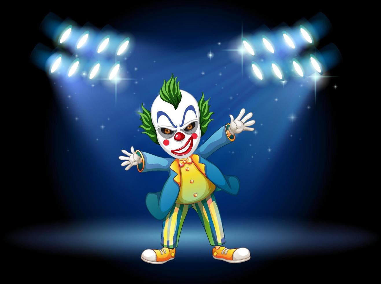 A creepy clown with sportlight stage vector