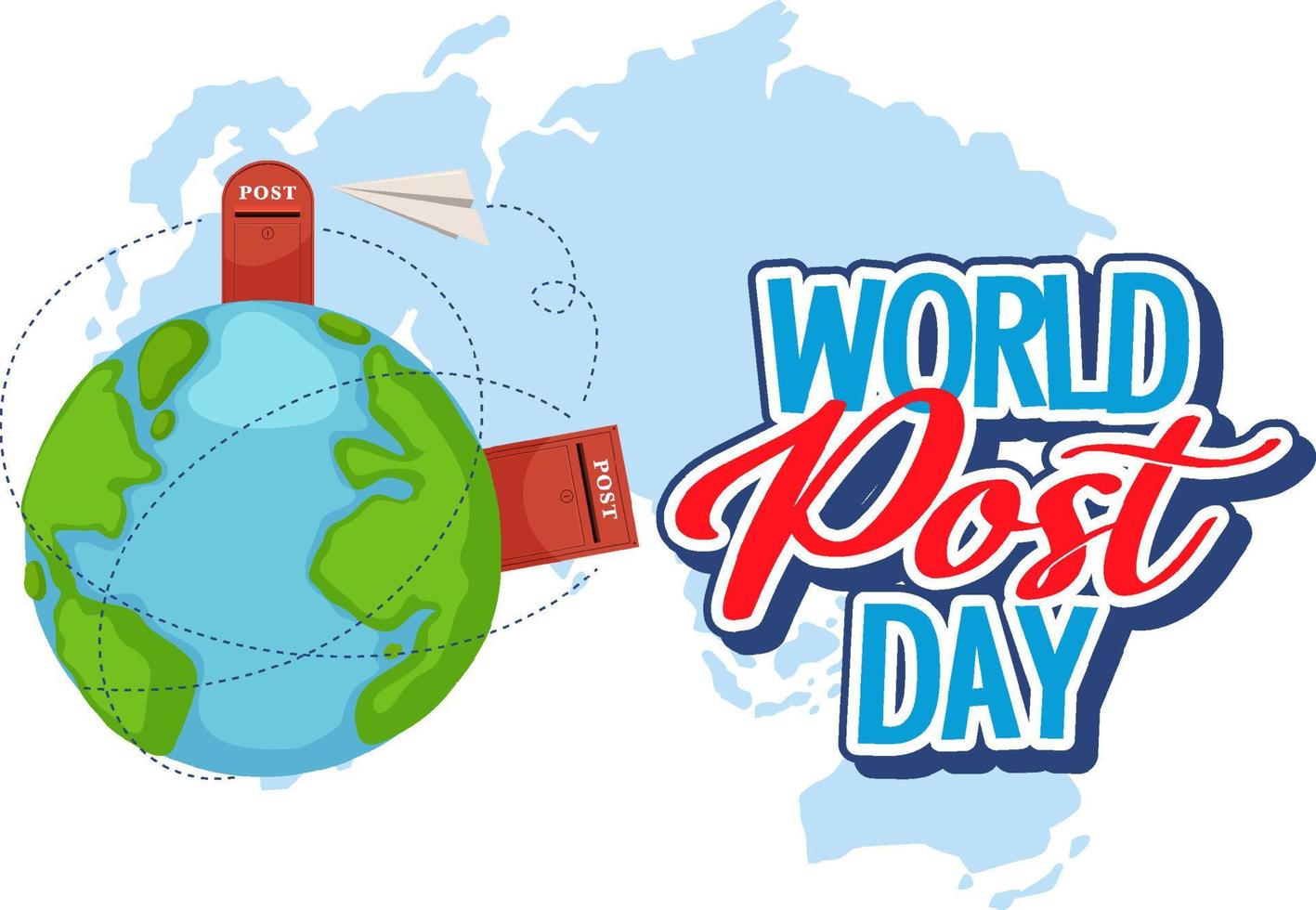 World Post Day word logo on world map vector