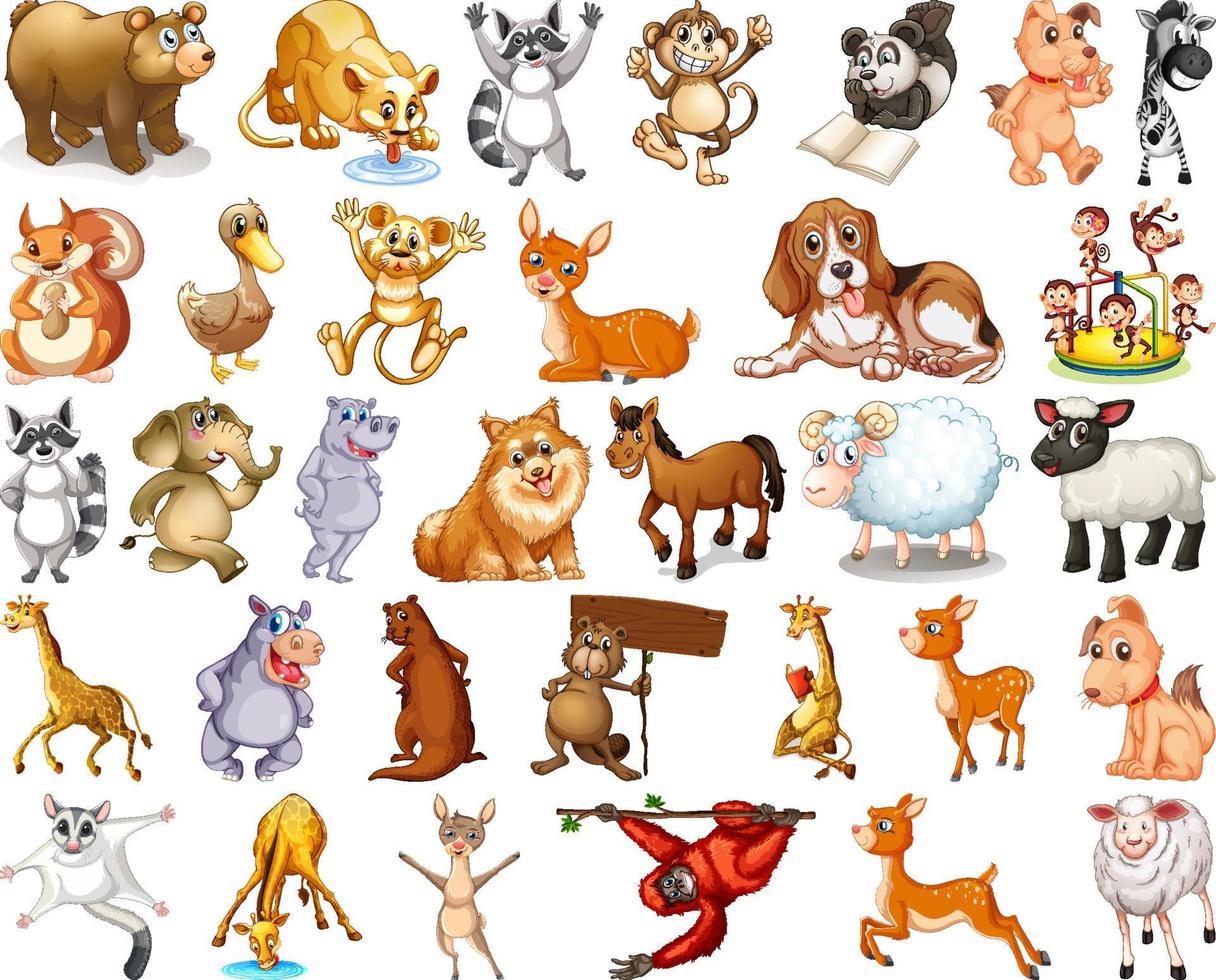 Set of animal cartoon character vector