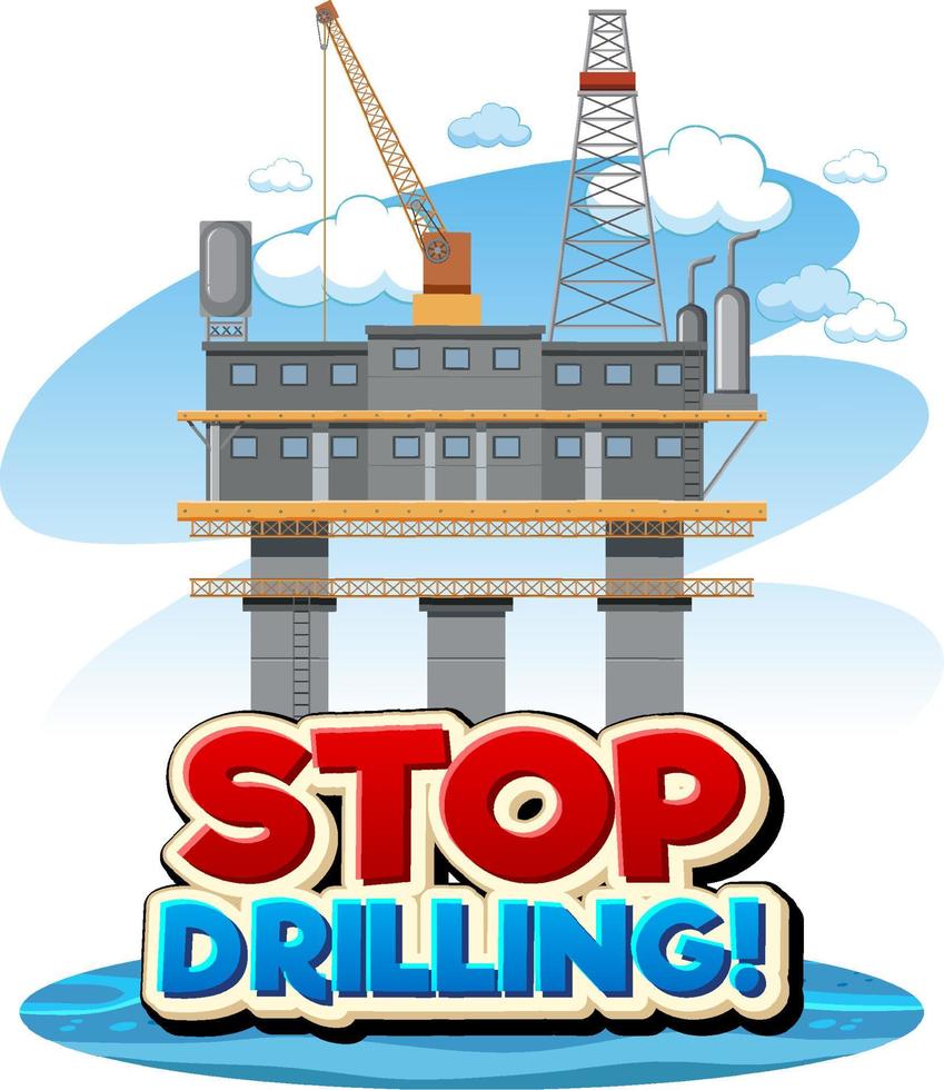Stop drilling cartoon word logo design vector