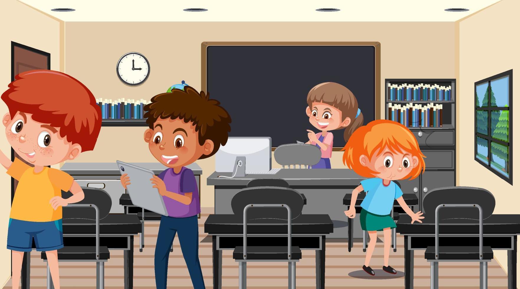 aula de la escuela con niños estudiantes vector