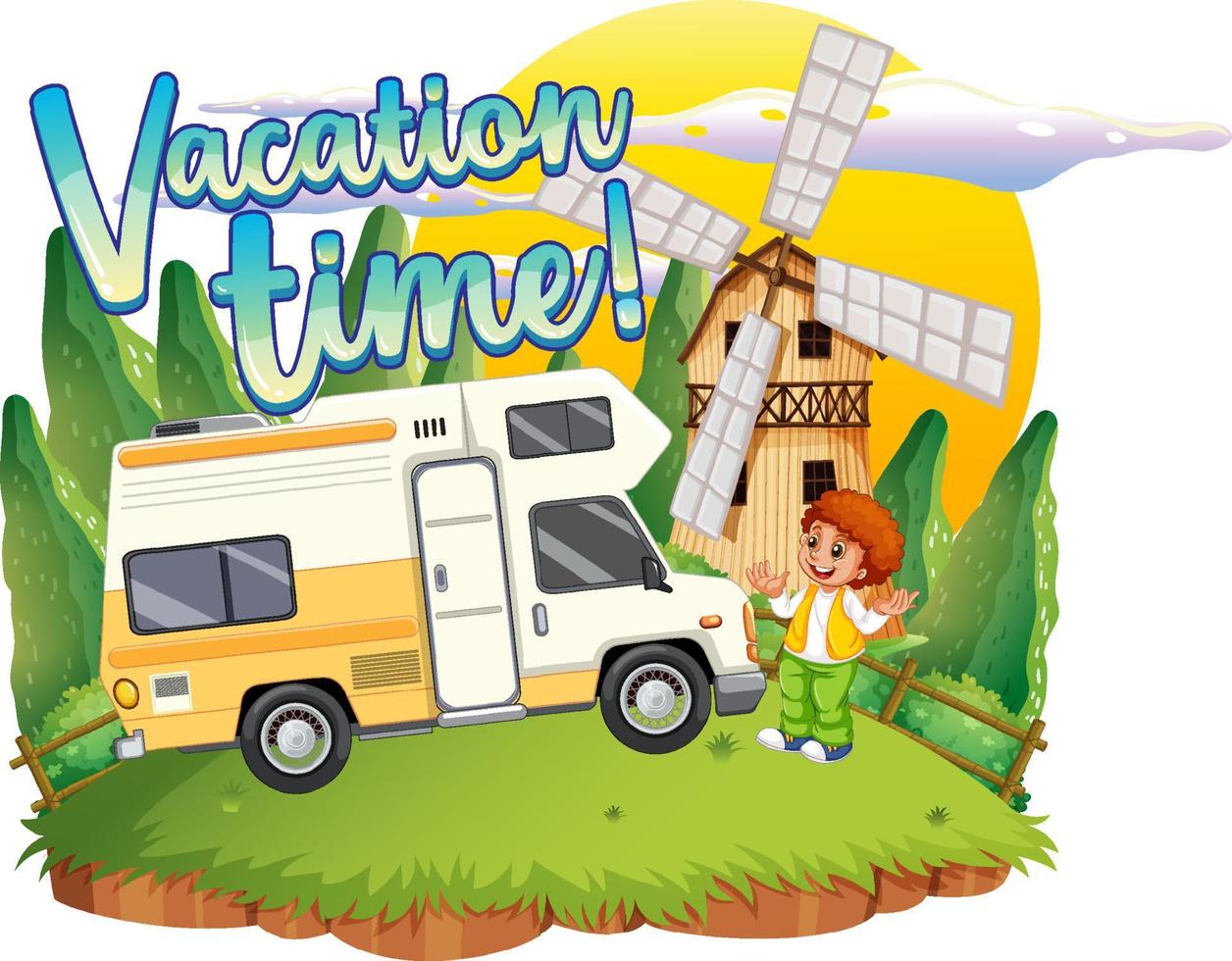 concepto de logotipo de vacaciones de viajes de verano con autocaravana vector