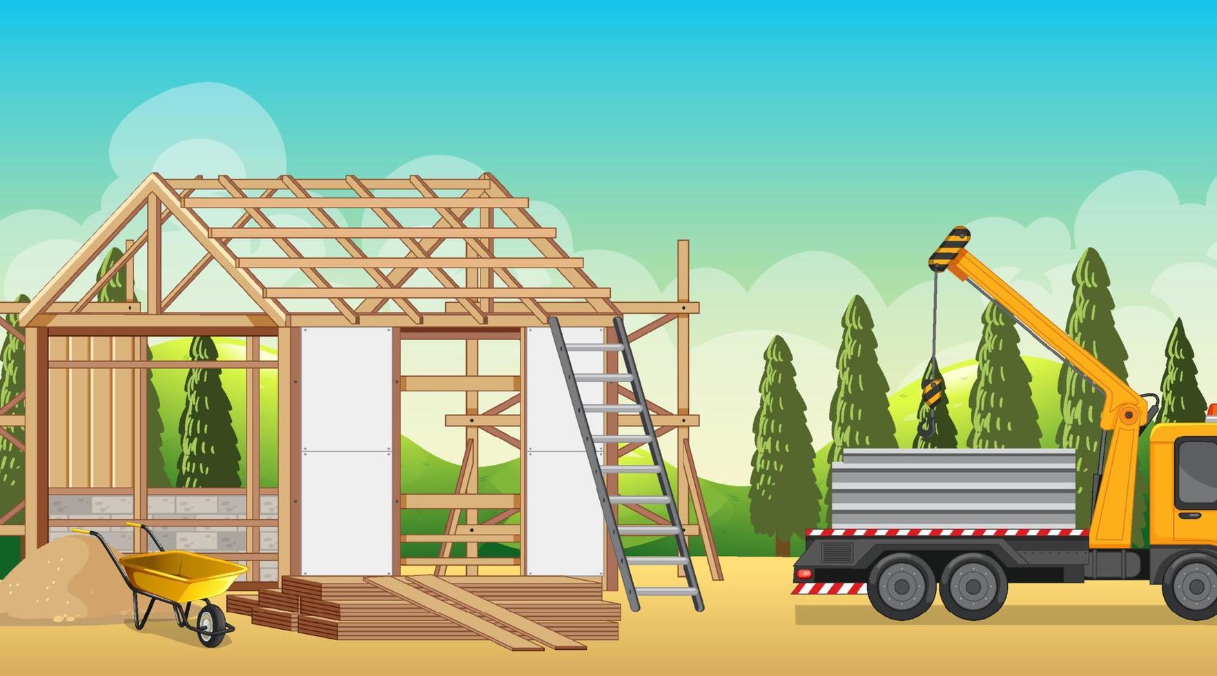 House construction site scene vector