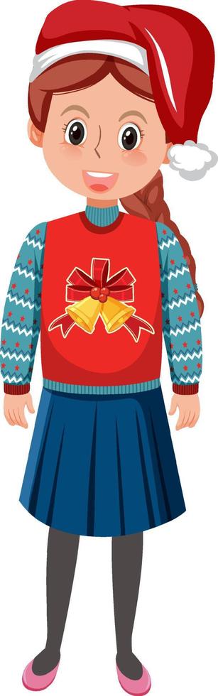 A girl wearing Christmas outfits on white background vector