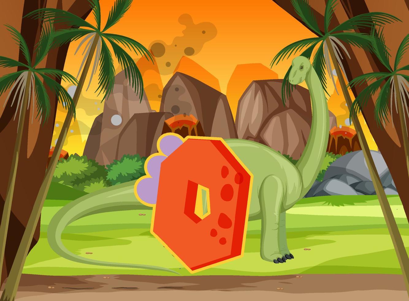 A dinosaur with number zero cartoon vector