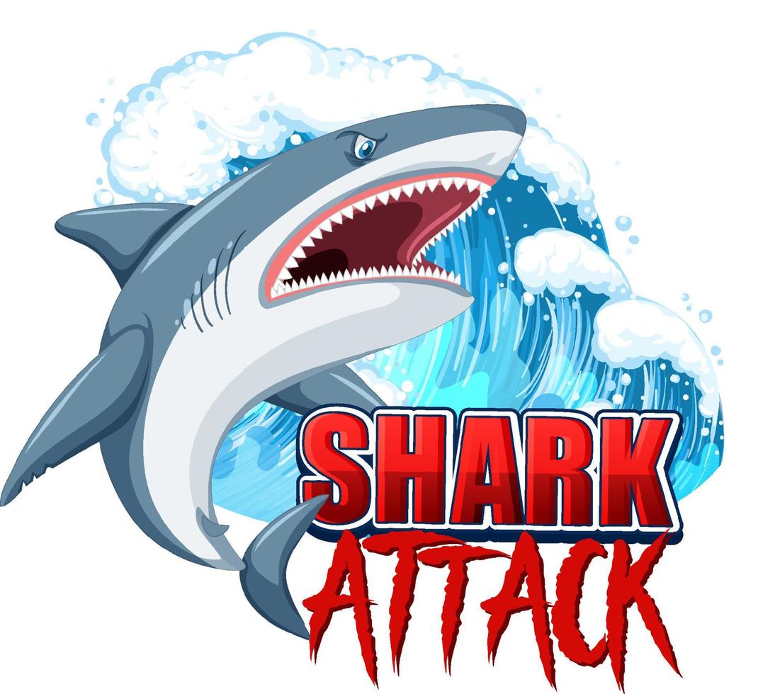 Shark attack font logo with cartoon aggressive shark vector