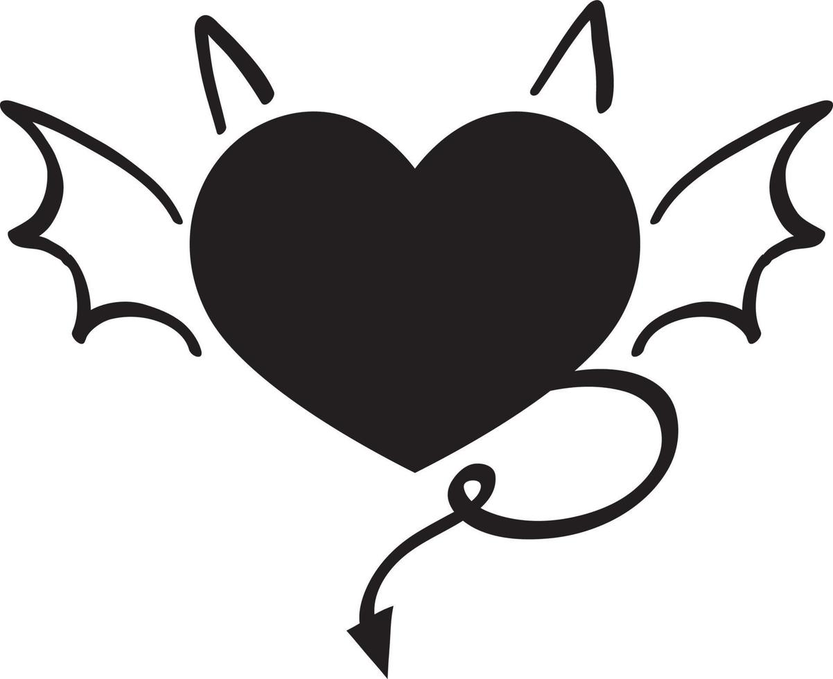 Black devil heart in doodle style vector