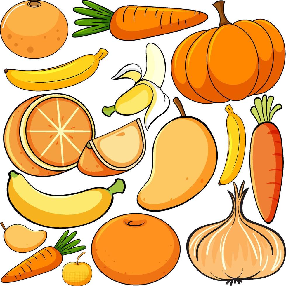 Fruits and vegetables in orange color vector