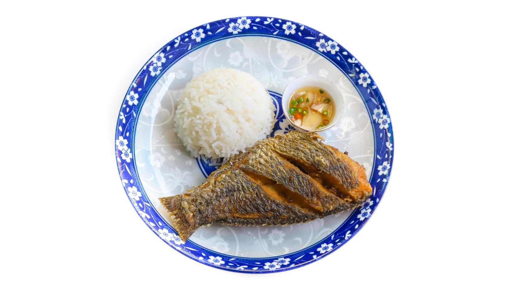 Deep fried Tilapia fish served with jasmine rice and Thai chili fish