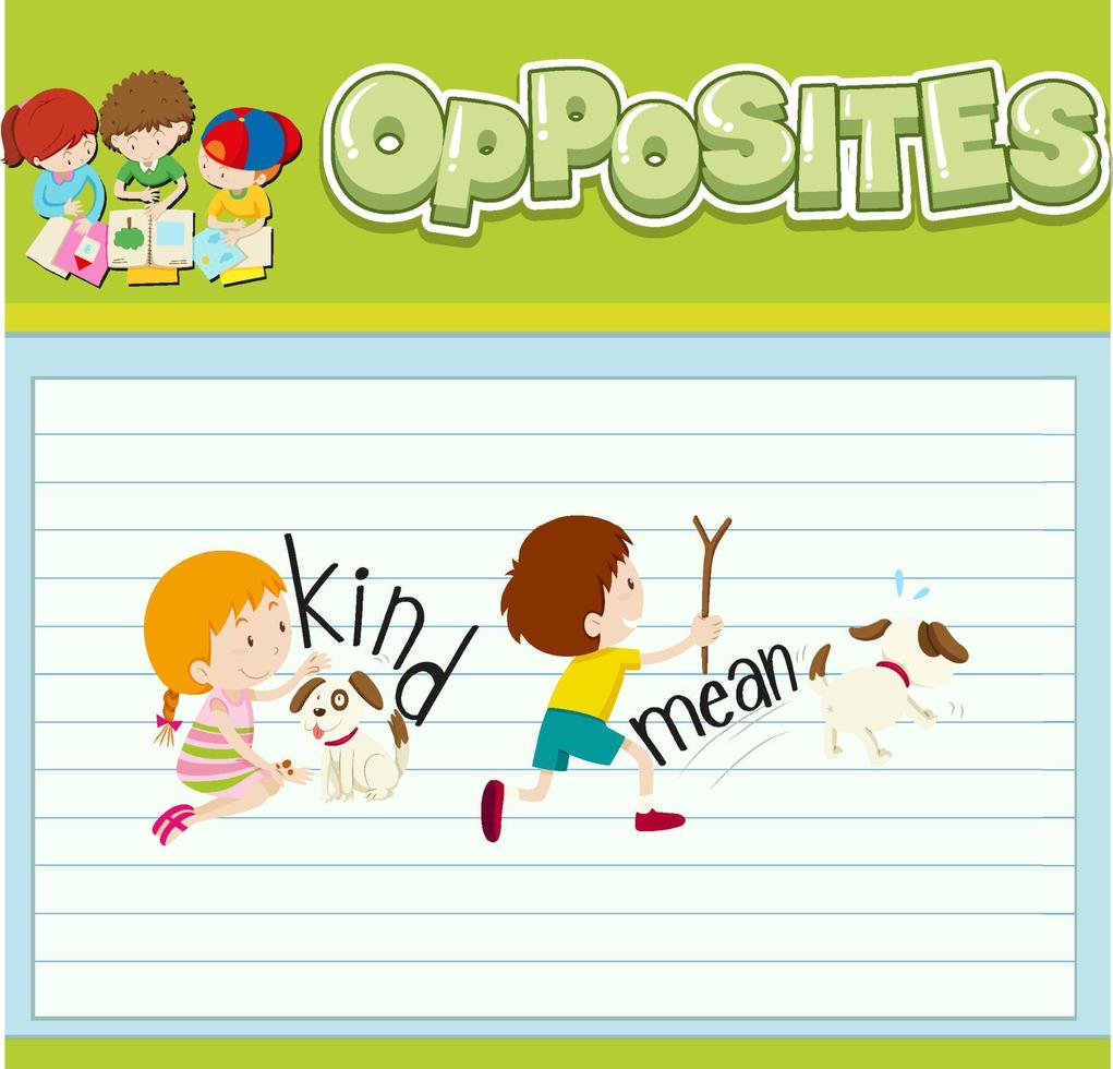 Education word card of English opposites word vector