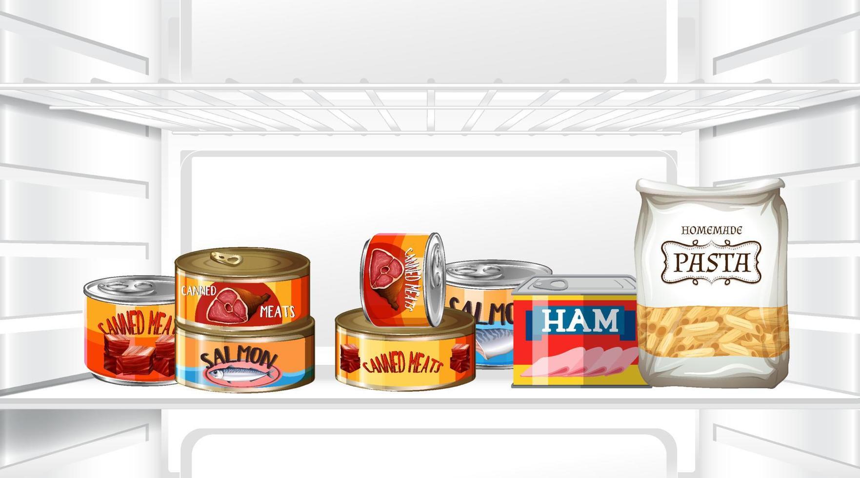 An inside the refrigerator with canned food vector