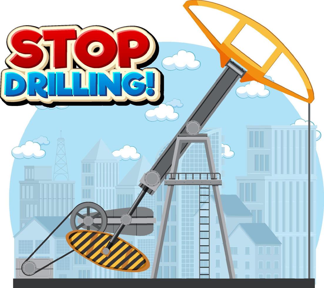 Stop drilling cartoon word logo design vector