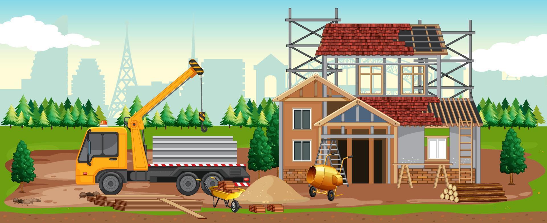 Cartoon scene of building construction site 6928330 Vector Art at Vecteezy