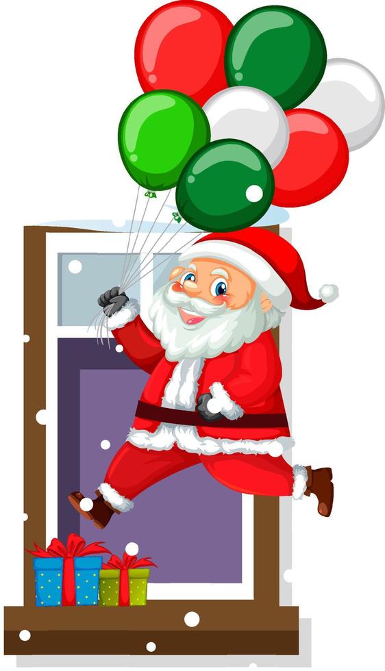 Santa Claus holding balloon in font of the window vector