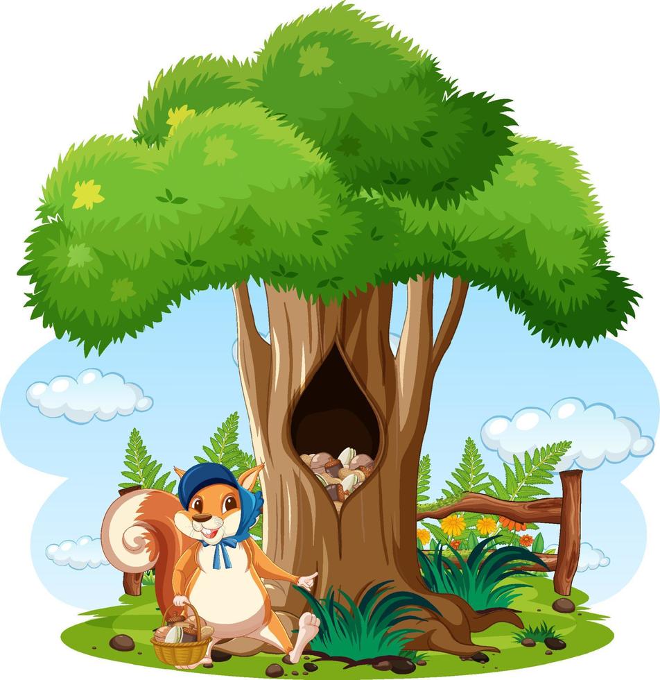 Scene with squirrel in garden vector