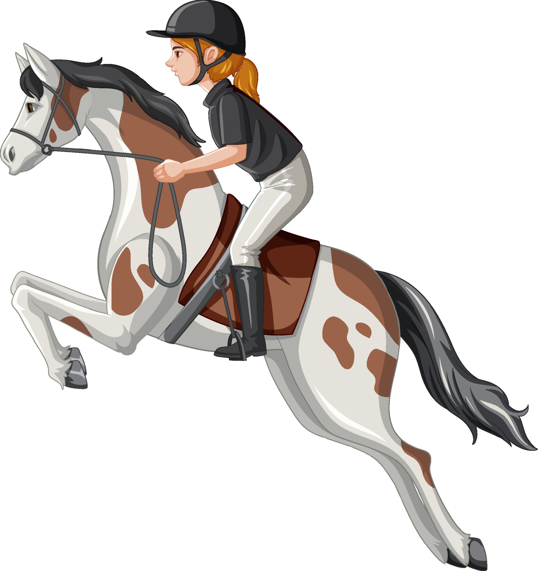woman riding horse on white background