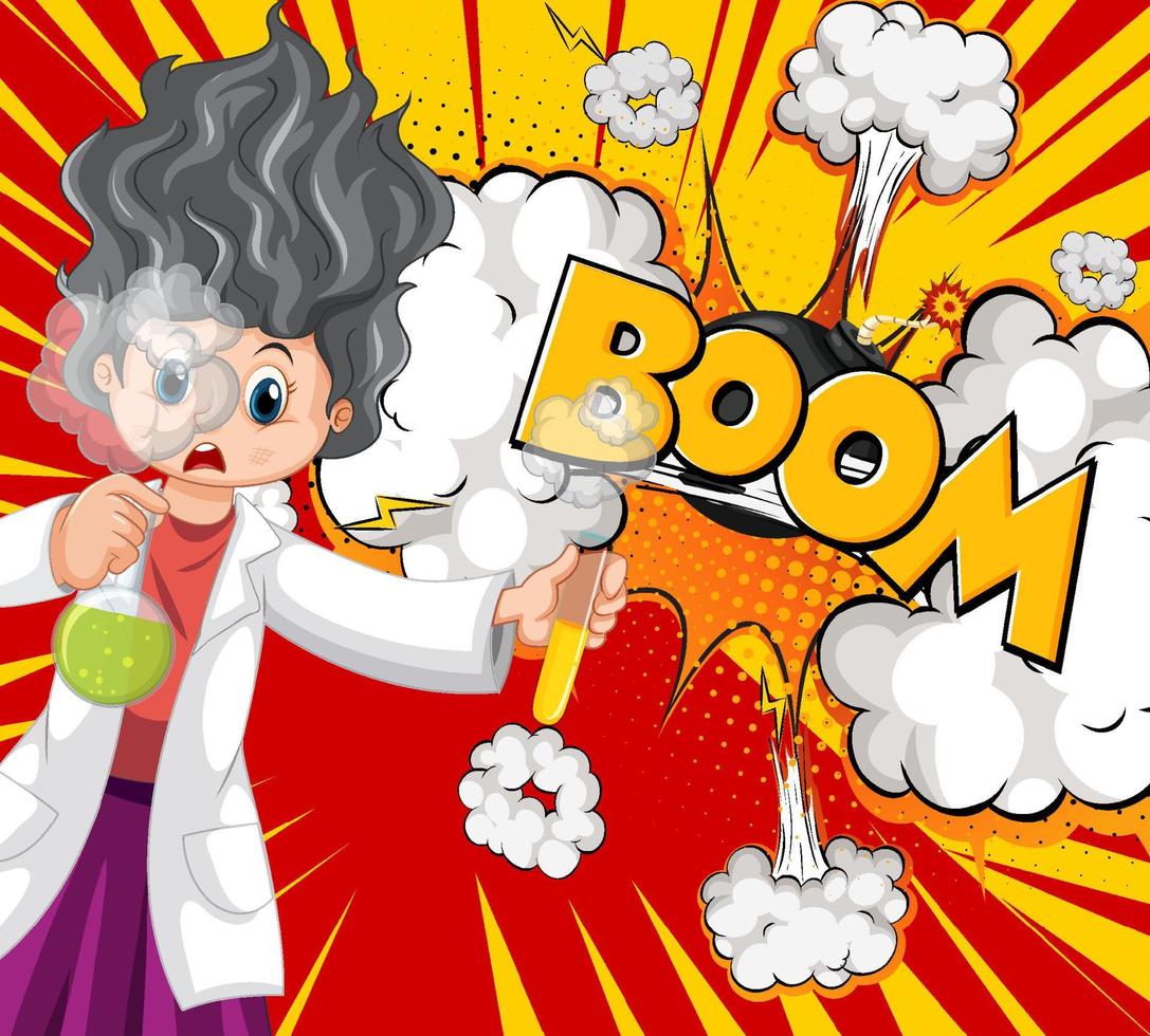 Scientist character with boom speech and facial expression retro comic vector