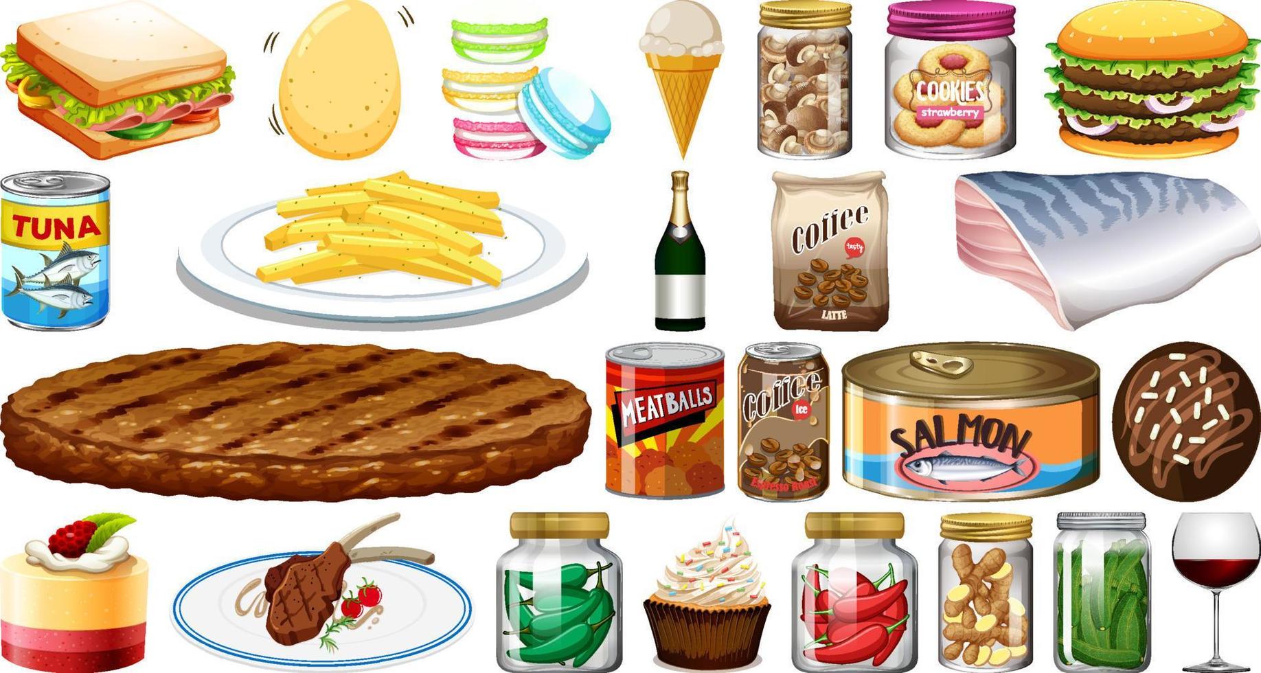 conjunto de diferentes alimentos vector