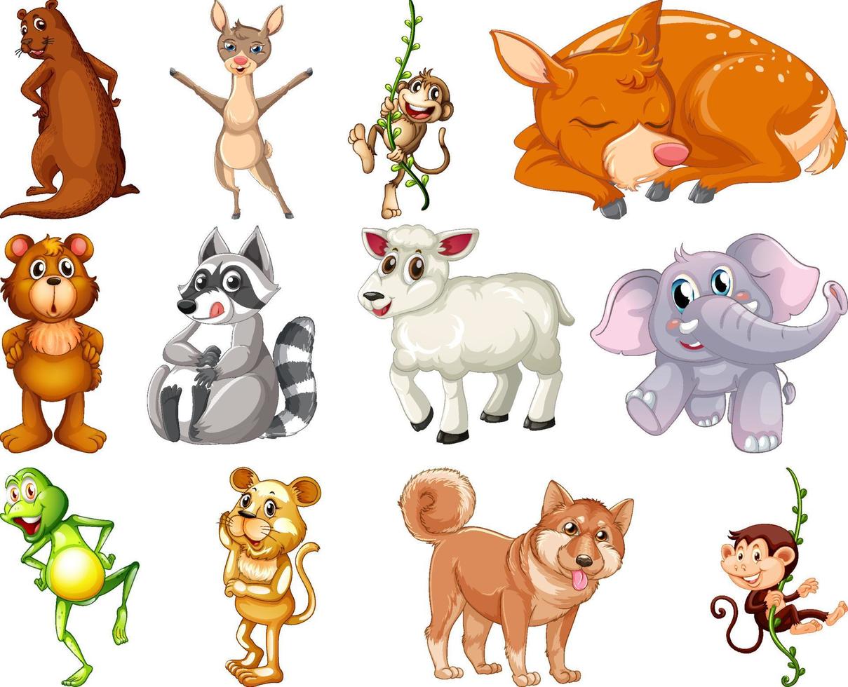 Set of animal cartoon character vector