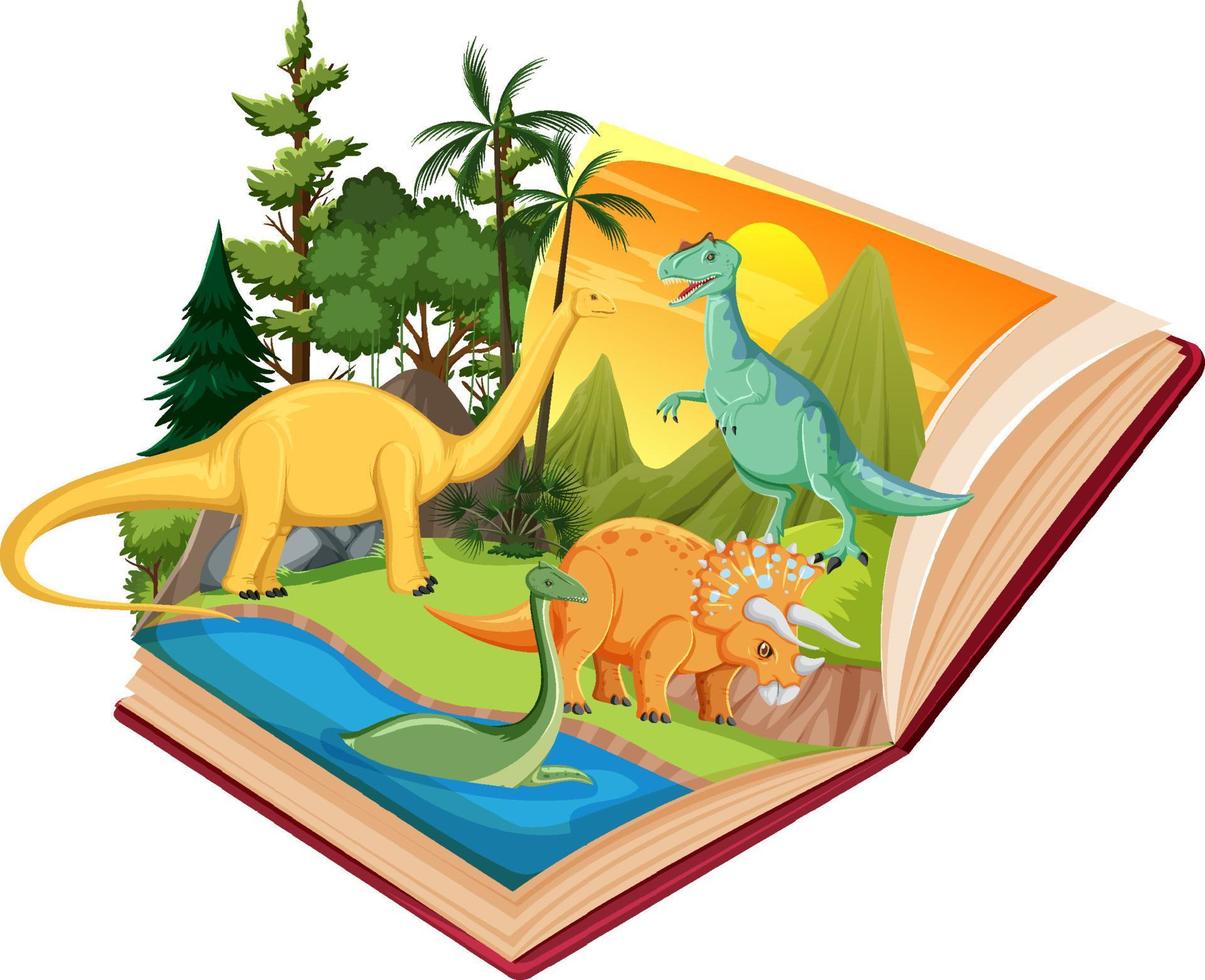 Scene with dinosaurs in forest vector